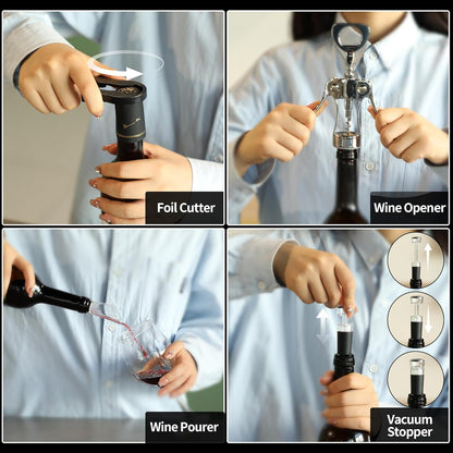 KORCCI Wine Opener, Heavy-Duty Zinc Alloy Wing Corkscrew, Premium Beer Bottle Opener, Multifunctional Wine Accessories with Ergonomic Handle and Sharp Screw, for Kitchen, Bar, Restaurant (SILVER)