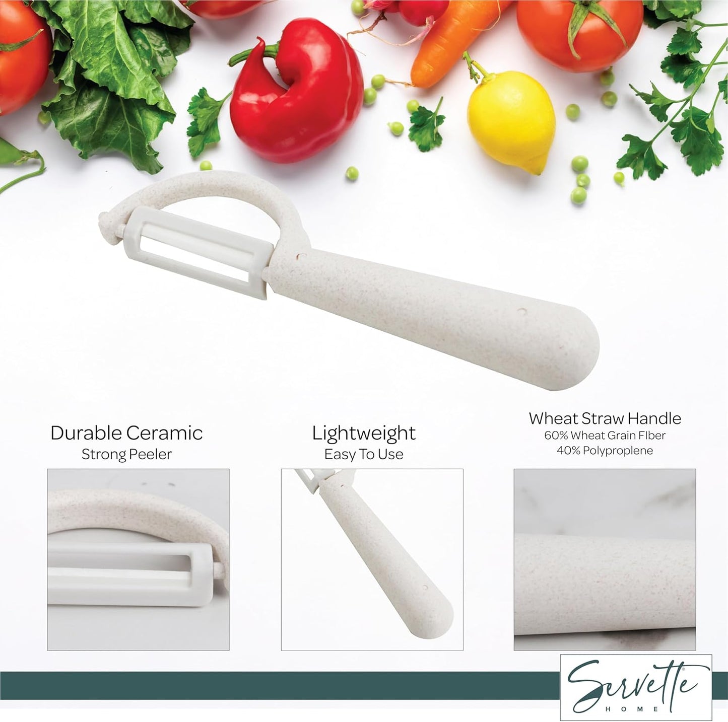 Fruit and Vegetable Peelers with Stainless Steel or Ceramic Blades, Wheat Straw Handles (Ceramic)