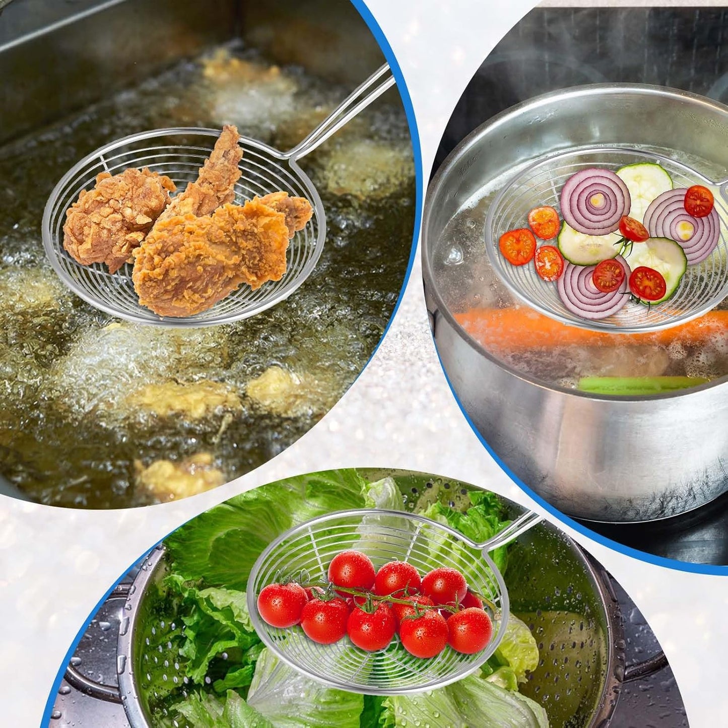 Steel Spider Strainer Skimmer Ladle, Spoon Spider Skimmers Kitchen Gadgets Wire Pasta Strainer for Kitchen Cooking and Frying
