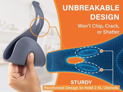 Silicone Spoon Rest for Stove Top Set of 2 – HEAT RESISTANT DISHWASHER SAFE Kitchen Utensil Holder for LARGE Utensils - Won’t Break - Non-Slip - Ideal for Glass & Induction Cooktops - for Home Cooks