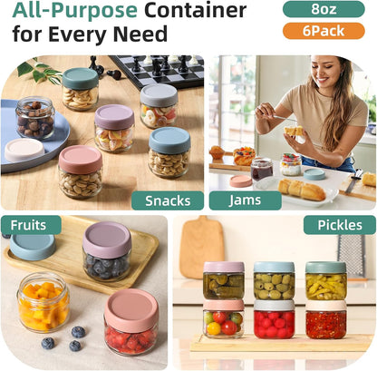 NETANY 2oz Glass Salad Dressing Containers, 6-Pack Small Sauce Containers with Lids and Mini Condiment Cups Containers,To Go Glass Jars for Meal Prep Lunch box