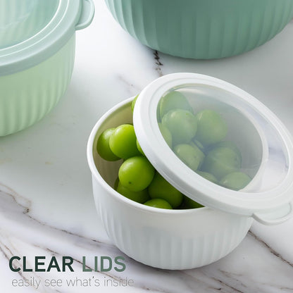 COOK WITH COLOR Prep Bowls with Lids- Wide and Deep Nesting Plastic Small Mixing Bowl Set with Lids, 8 Piece Set - Wide Bowls, Blue