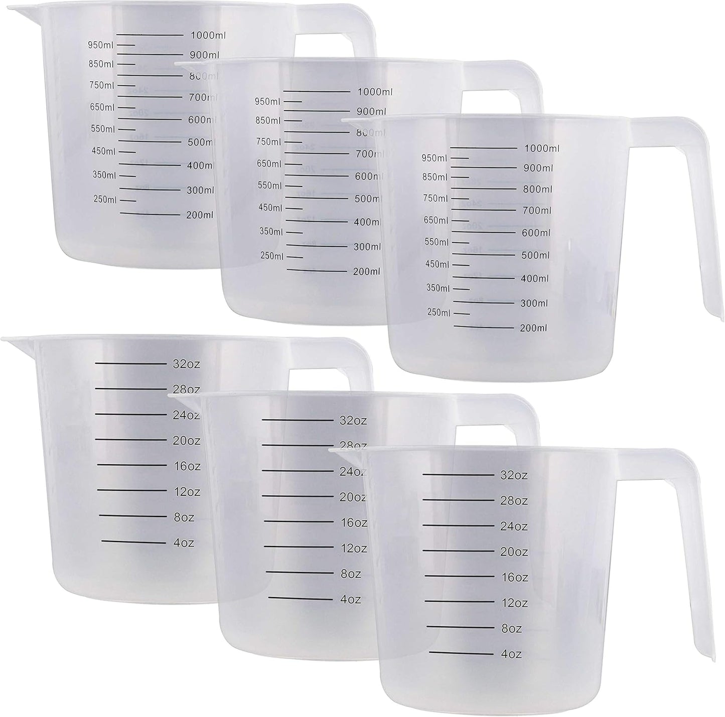 U.S. Kitchen Supply Plastic Measuring Cups with Handles - 8 oz (250 ml) Liquid Measuring Cup Set of 6 - Clear Microwave Safe Kitchen Cups - Measure in mL or Ounces, Measurement Cup for Cooking