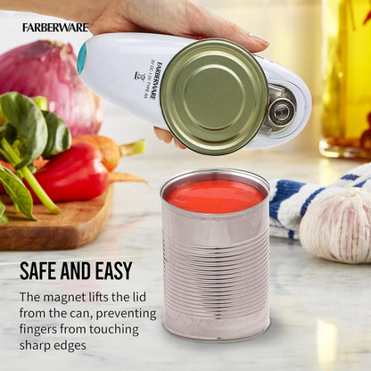 Farberware Compact Battery Operated Hands-Free Automatic Can Opener for any Size Can with Magnet to Safely Remove Lid, Seamless Opening Decreases Sharp Edges for Easily and Safely Opening Cans, Aqua