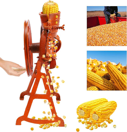 Manual Corn Thresher Hand Corn Sheller with Wooden Handle, Hand Corn Sheller Heavy Duty Shelling Machine Corn Thresher & Peeling Peeler Corn Cob Stripper Tool (orange)