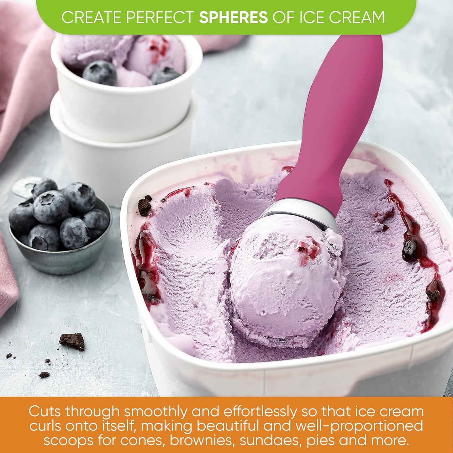 Spring Chef Heavy Duty Ice Cream Scoop with Comfortable Handle - Professional Ice Cream Scooper for Gelato, Sorbet, Cookie Dough, Melon, Frozen Yogurt - Dishwasher Safe Metal Kitchen Tool - Black