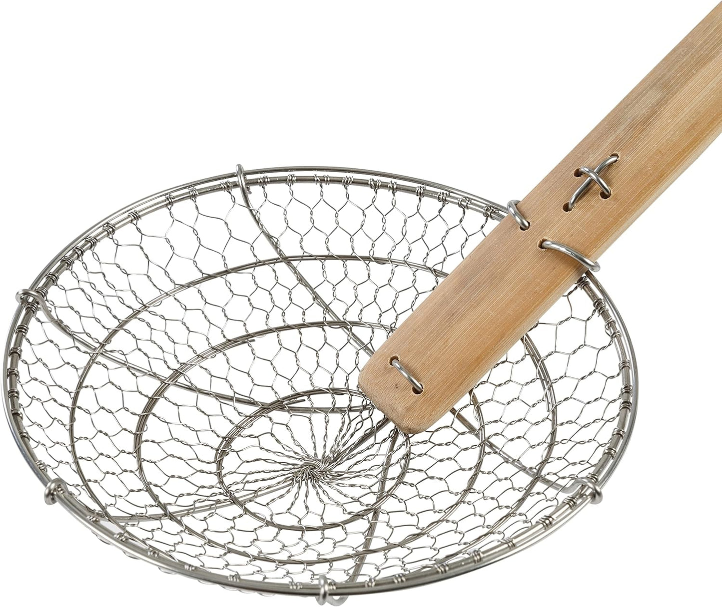 Joyce Chen Kitchen Spider Strainer Stainless Steel 5-Inch Wire Basket with Heat-Resistant Bamboo Handle