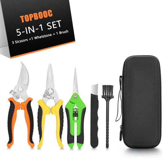 5‑Piece Garden Pruning Shears Set with Gloves & Storage Bag – Stainless Steel Trimming Scissors for Flowers, Herbs & Small Branches – Ergonomic Gardening Tools Kit (Multi-color)