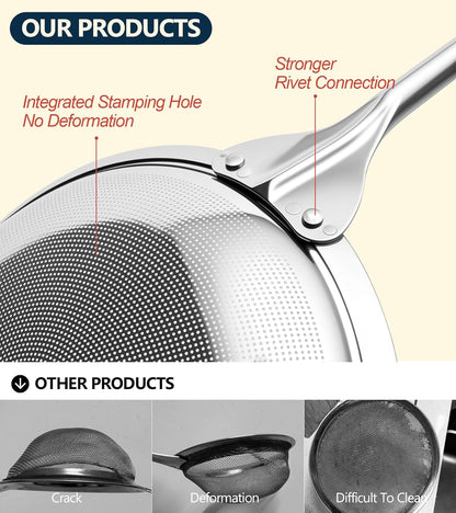 Ugotit Skimmer Spoon Stainless Steel, Fine Mesh Strainer for Cooking, Fat Skimmer & Hot Pot Skimmer, Dishwasher Safe Kitchen Gadget (DIA 3.5Inch)