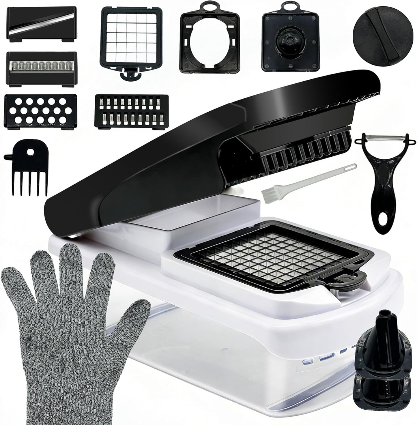 17 in 1 Vegetable Chopper with 6 Blades, Professional Mandoline Slicer & Onion Chopper with Container, Multi-Function Food Dicer for Kitchen Utensils