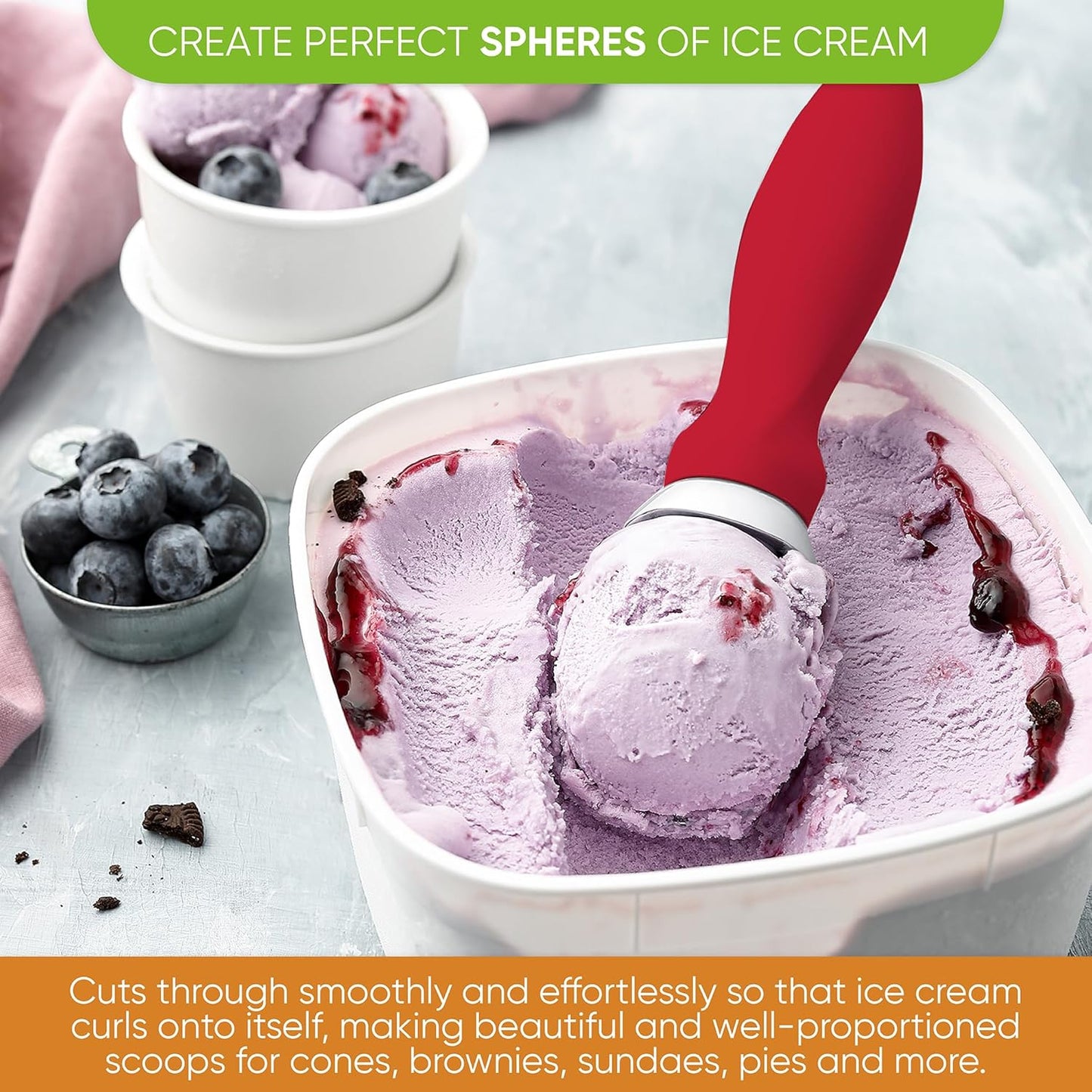 Spring Chef Heavy Duty Ice Cream Scoop with Comfortable Handle - Professional Ice Cream Scooper for Gelato, Sorbet, Cookie Dough, Melon, Frozen Yogurt - Dishwasher Safe Metal Kitchen Tool - Black