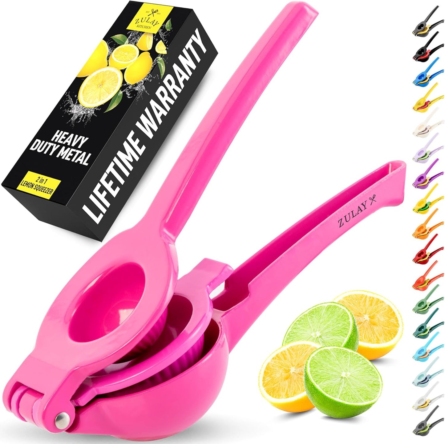 Zulay Kitchen Metal 2-in-1 Lemon Squeezer - Sturdy Max Extraction Hand Juicer Lemon Squeezer Gets Every Last Drop - Easy to Clean Manual Citrus Juicer - Easy-Use Lemon Juicer Squeezer - Yellow/Green