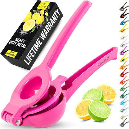 Zulay Kitchen Metal 2-in-1 Lemon Squeezer - Sturdy Max Extraction Hand Juicer Lemon Squeezer Gets Every Last Drop - Easy to Clean Manual Citrus Juicer - Easy-Use Lemon Juicer Squeezer - Yellow/Green