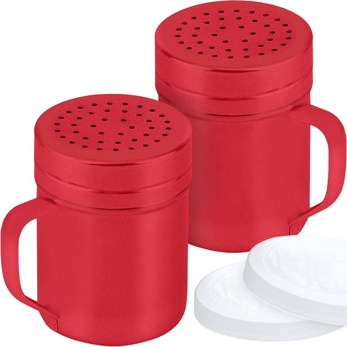 CUSINIUM Metal Salt Pepper Dredge Shakers - With Handle - Seasonings Spice Shakers With Holes and Lids - 10 Ounce, 2pcs | Style: Medium