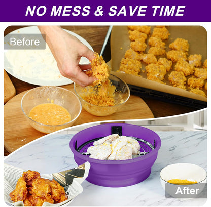 FJNATINH Collapsible Batter Bowl - Mess Free Better Breader Shaker Bowl with Lid Breading Shaker Container - Great for Fried Fish, Fried Chicken, Onion Rings, Wings & More,No Leak,Easy to Store