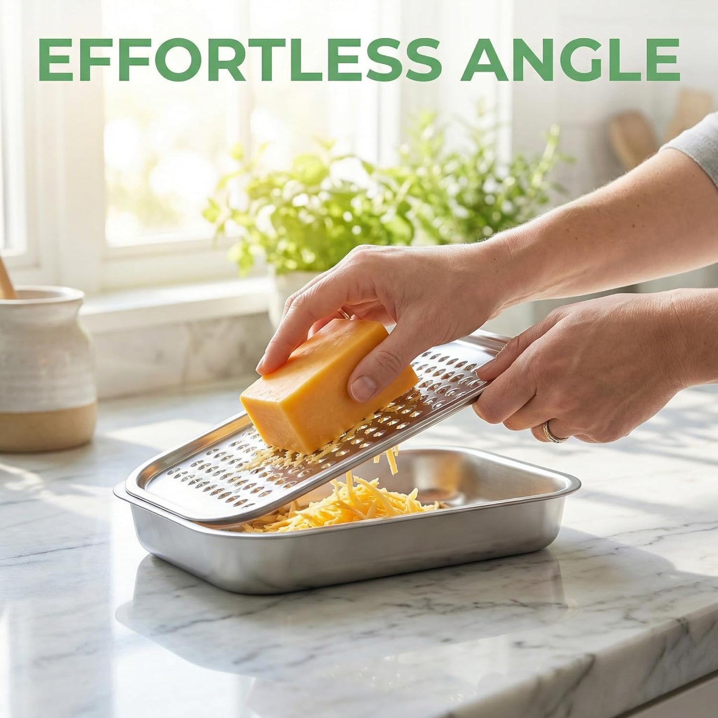 3 in 1 Box Grater with Container, Food-Grade 304 Stainless Steel Cheese Grater for Kitchen, Multi-Functional Cheese Shredder & Vegetable Grater with Flour Sieve
