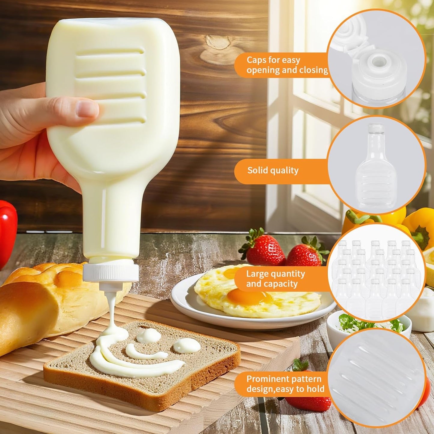 12 Pack 16 oz Clear Plastic Salad Dressing Bottles, Bulk Empty Squeeze Bottles with White Flip Top Caps for BBQ, Condiments, Sauce, Ketchup, Salad Dressing