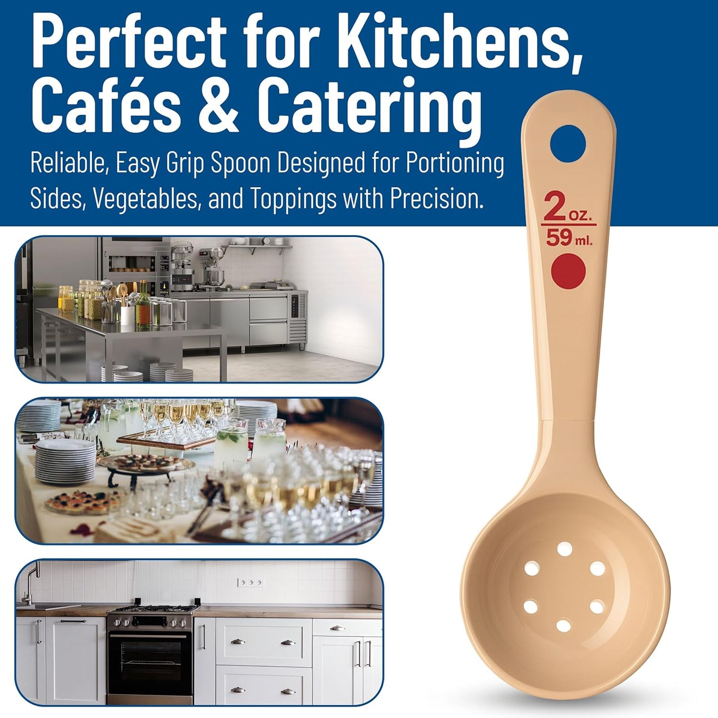 Carlisle FoodService Products Measure Miser Plastic Perforated Measuring Spoon with Short Handle, 2 Ounces, Beige