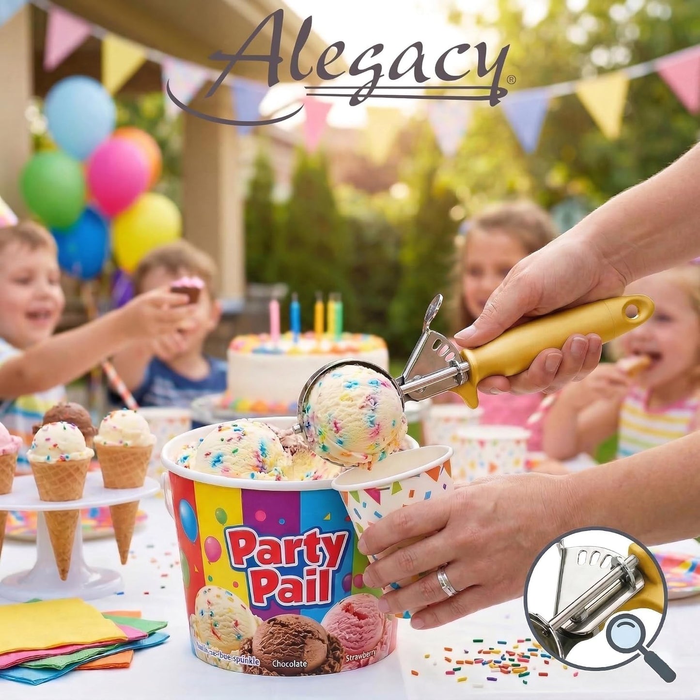 Alegacy Ice Cream Scoop Disher 7/8 oz – Stainless Steel Commercial Ice Cream Scooper with Ergonomic Black Handle – Heavy Duty Trigger Release Portion Scoop for Ice Cream, Gelato | AL13040