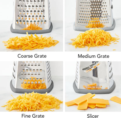 Tovolo Box Grater 4 Sided Large Stainless Steel Cheese Grater for Shredding Vegetables and Zesting, Easy to Clean Dishwasher Safe Box Grater with Ergonomic Handle and Non Slip Base, Charcoal Gray