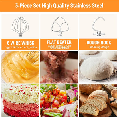 Stainless Steel Accessories for KitchenAid 4.5-5 Qt Tilt-Head Mixer, K45 Whisk, Flat Beater and Dough Hook for 5 Quart Mixing Bowl, Fits KSM45, KSM90, KSM150, Dishwasher Safe, Heavy Duty