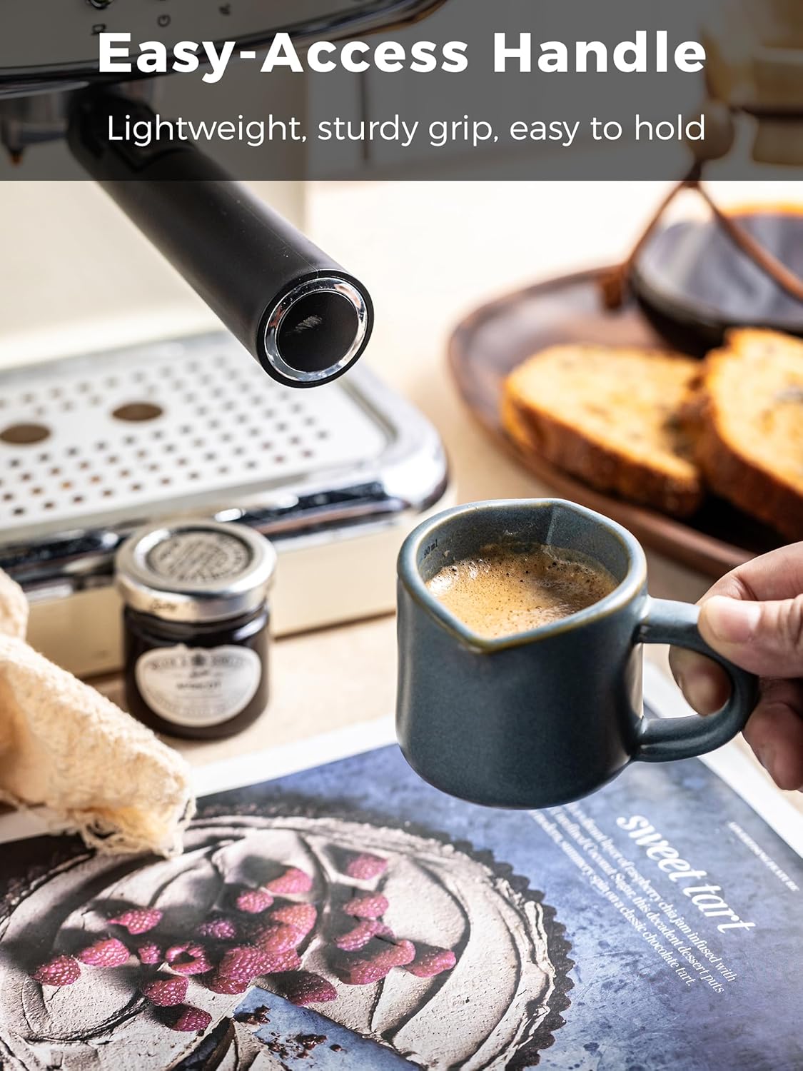 Espresso Cups Ceramic, 200ML Espresso Measuring Cup with Handle, Expresso Shots Cups with Scale, Espresso Accessories, White