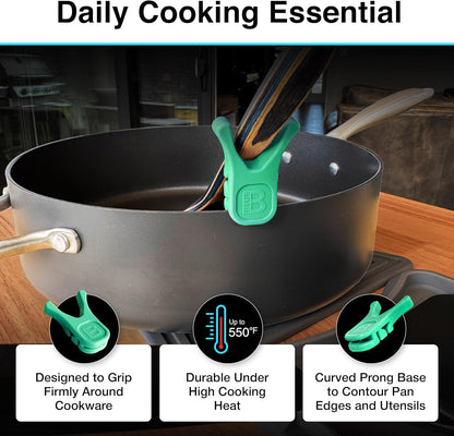 Nottaslip Utensil Prong Pot Spoon Holder - Premium Silicone Spoon Rest - Heat-Resistant to 550°F, BPA-Free, Dishwasher Safe Utensil Pot Clip, Fits Most Pots & Pans - Non-Slip Silicone - 2PK, Black