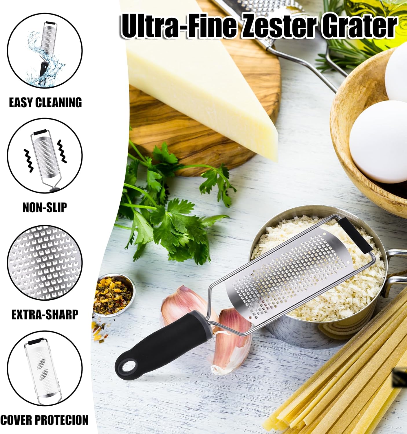 Zester Grater with Handle, Cheese Grater Handheld Lemon Zester Stainless Steel Graters for Kitchen Nutmeg Grater Citrus Zester Ginger Grater Tool for Cheese Spices Chocolate Zucchini Kitchen Gadgets