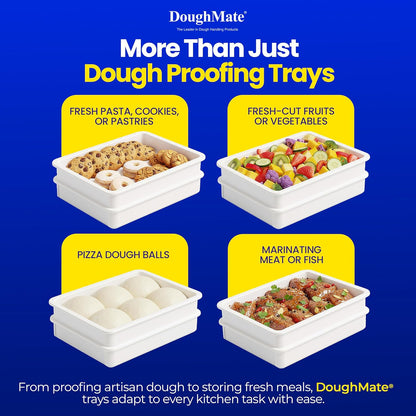 DoughMate® Artisan Kit – 2 Pizza Dough Proofing Trays, 1 Lid, and Dough Scraper – Food Contact Certified, Stackable, Made in USA