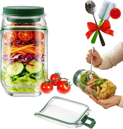 Salad Pod Mason Jar Side Open For Office, Travel, Gym & Picnic With Dressing Cup & Lid - Leak Proof Salad Container For Lunch - Safe, User-Friendly & Easy Clean Salad Jar With Side Opening ( Pink )