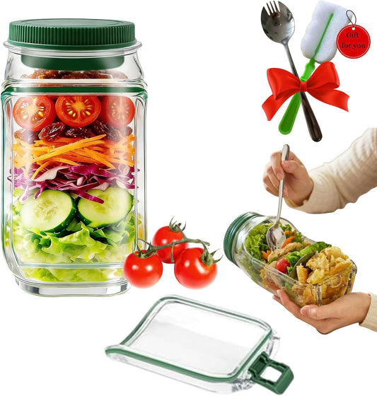 Salad Pod Mason Jar Side Open For Office, Travel, Gym & Picnic With Dressing Cup & Lid - Leak Proof Salad Container For Lunch - Safe, User-Friendly & Easy Clean Salad Jar With Side Opening ( Pink )