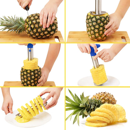 Zulay Kitchen Stainless Steel Pineapple Corer & Slicer – Heavy Duty Pineapple Cutter & Eye Removal Tool – Effortless Core Remover Tool with Sharp Reinforced Blade & Ergonomic Handle - Black