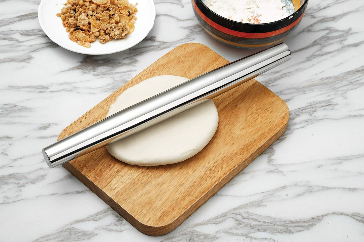 Fox Run Stainless Steel Rolling Pin With Handles, 18" x 2.6" x 2.8"