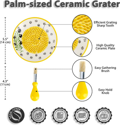 Handmade Ceramic Garlic Grater - 4 Pcs Garlic Press - Natural Ginger & Cheese Grinder - Decorative Mincer - Honey Yellow