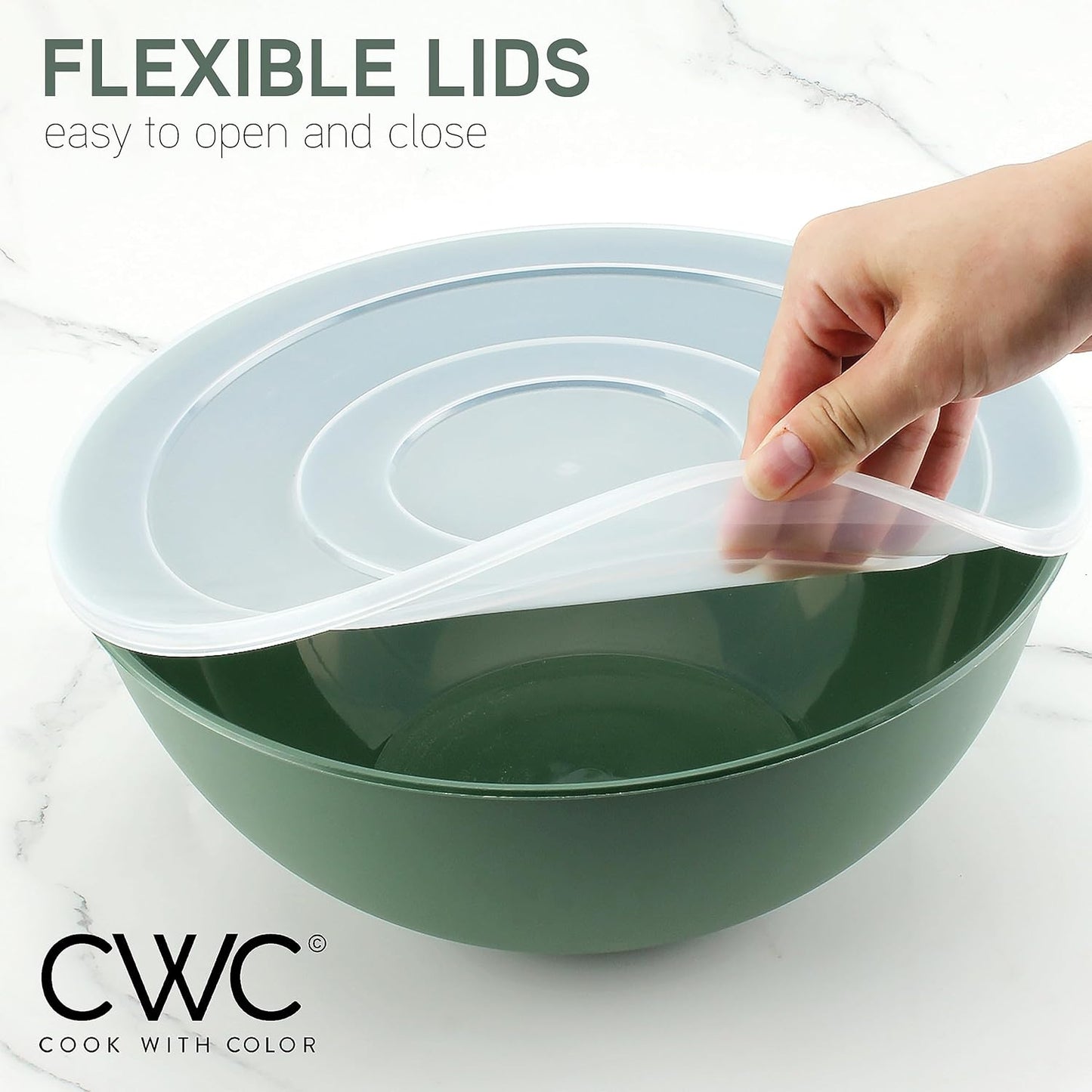 COOK WITH COLOR Mixing Bowls with Lids - 12 Piece Plastic Nesting Bowls Set includes 6 Prep Bowls and 6 Lids, Microwave Safe Mixing Bowl Set, Black Embossed - Colors B