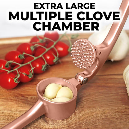 Zulay Kitchen Premium Garlic Press Set - Rust Proof Professional Garlic Mincer Tool - Easy-Squeeze, Easy-Clean with Soft, Ergonomic Handle - Silicone Garlic Peeler & Brush (Silver)