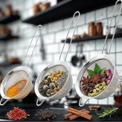 3 Pcs Fine Mesh Strainer, Stainless Steel Strainer With Handle, Small Medium Large Size Strainer Fine Mesh For Baking, Juice, Quinoa, Strainer For Kitchen Sieve Sifters Mesh Strainer Set For Cooking