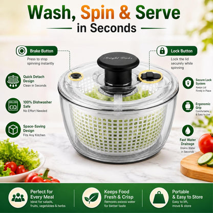 Good Grips Salad Spinner 6.3 Qt – Large Lettuce Spinner & Salad Cleaner with Bowl & Lid, Fruit Washer, Vegetable Cleaner, Strainer Bowl, Fast Drying Multipurpose Kitchen Tool