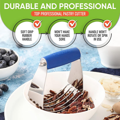 Spring Chef Dough Blender, Top Professional Pastry Cutter with Heavy Duty Stainless Steel Blades, Medium Size, Black