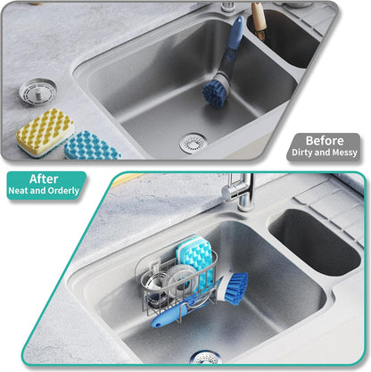 HapiRm Multifunctional Sponge Holder with Unique M-Shaped, 2 Installation Methods Kitchen Sink Caddy Organizer, Rustproof Stainless Steel Kitchen Organizers and Storage Essentials - Black
