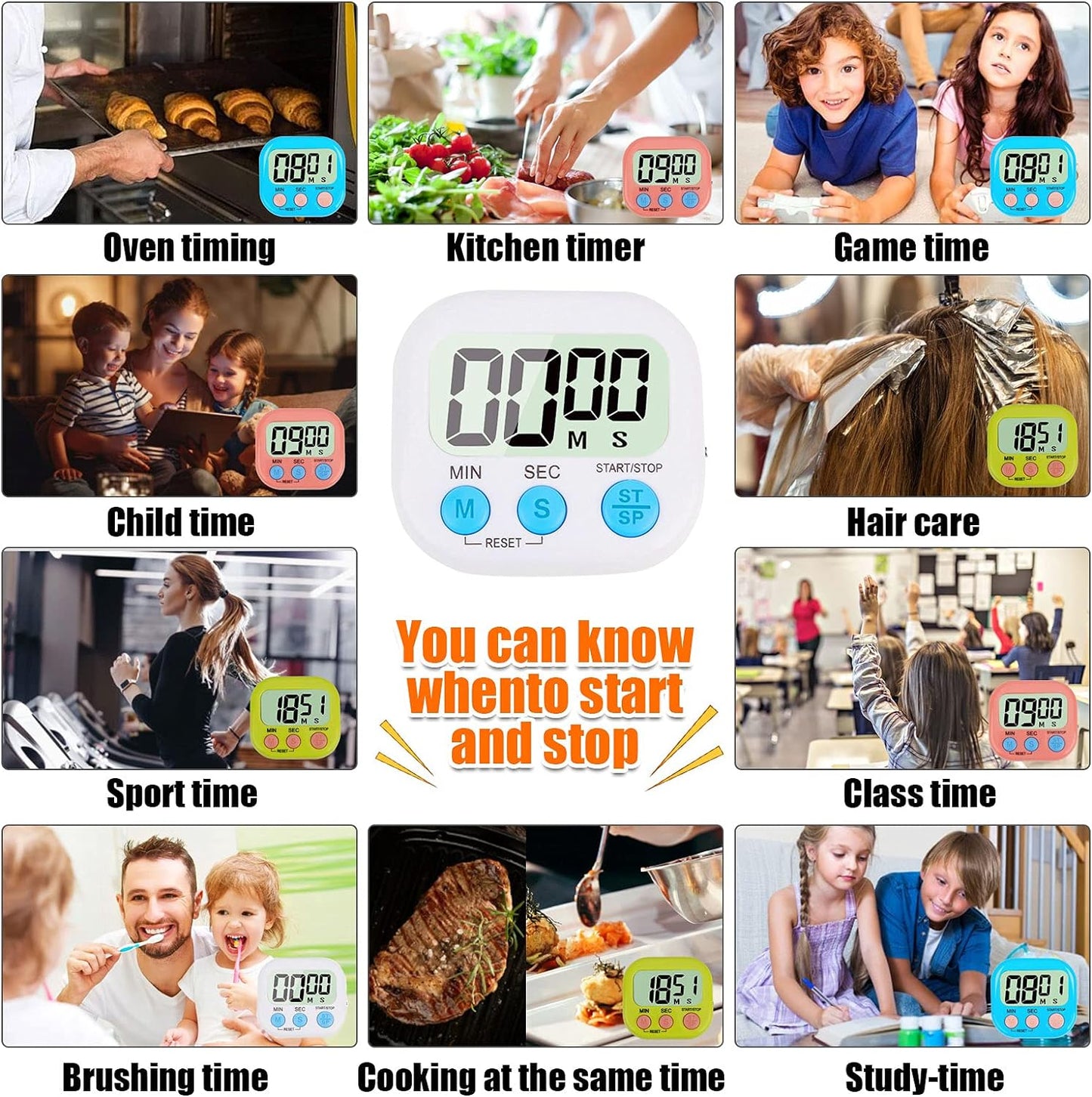 4-Piece Multi-Function Electronic Timer, Learning Management, Suitable for Kitchen, Study, Work, Exercise Training, Outdoor Activities(not Including Battery).