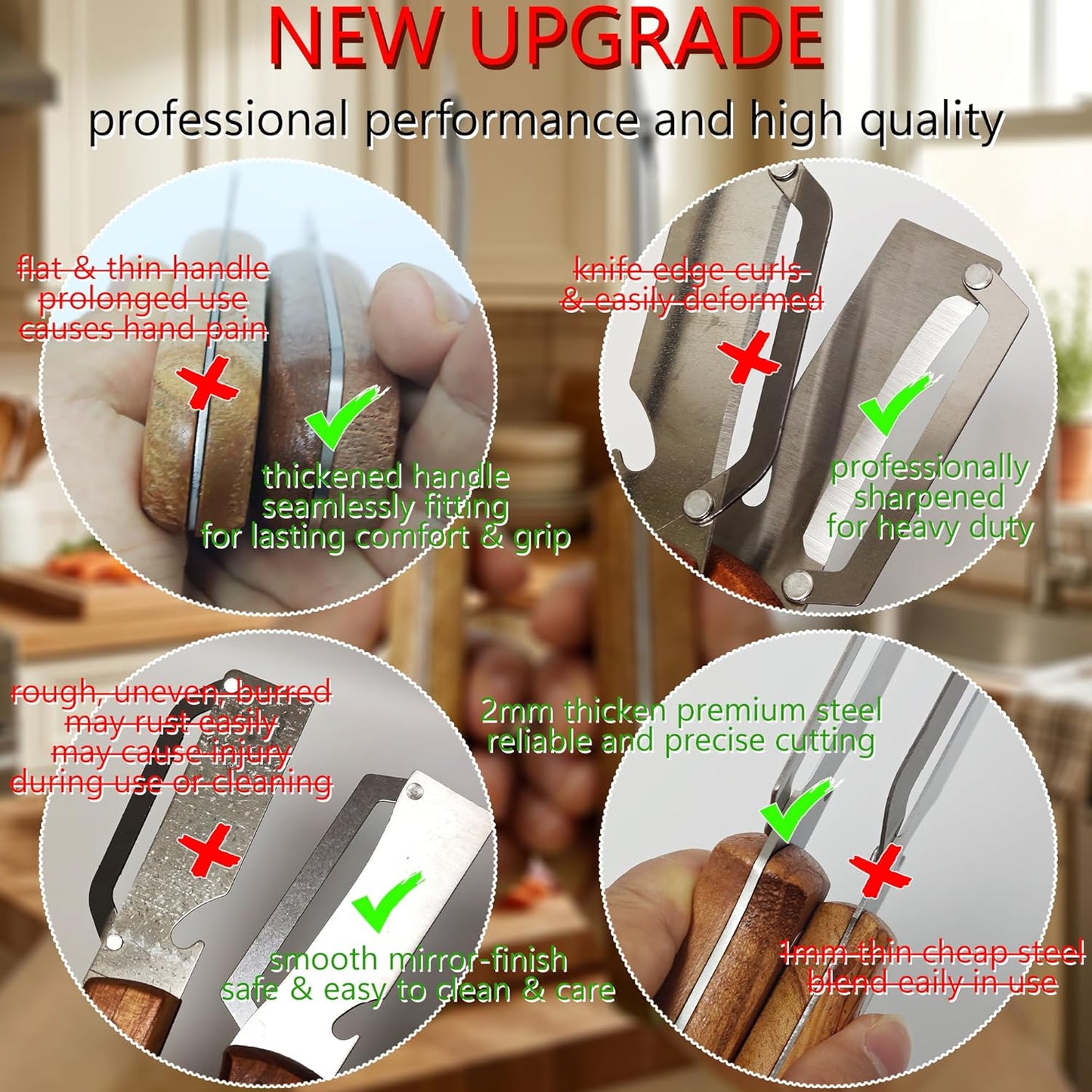 Upgrade Pro Multifunctional Vegetable Peeler - Premium Kitchen Peeler with Wooden Handle and Bottle Opener - Heavy Duty Stainless Steel Peeler Knife for Fruit Apple Potato Pumpkin Papaya Zucchini