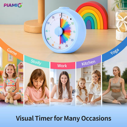 Visual Timer, 60-Minute Countdown Timer for Kids and Adults with Adjustable Volume, Rainbow Design Time Management Tools with Silent Operation, Suitable for Classroom, Office and Home (Blue)