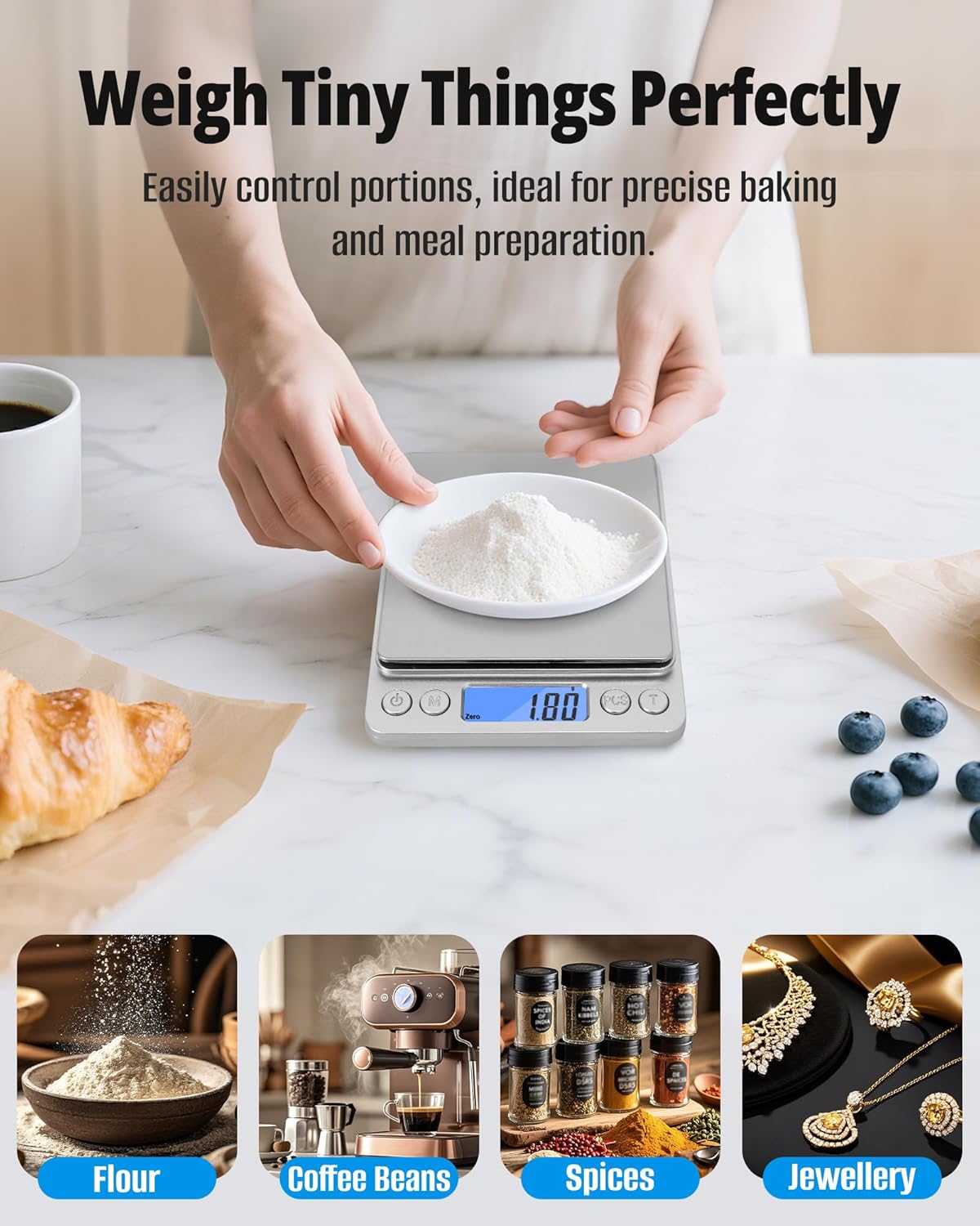 Gram Scale 500g x 0.01g Precision, Digital Mini Pocket Size Portable Scale with Two Trays Nine Units, LCD Display Stainless Steel Platform for Weighing Jewelry Cooking Baking