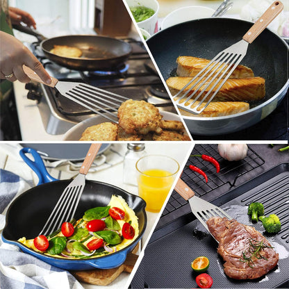 HaSteeL 2 Pack Fish Spatula Turner, 12.5" & 11" Stainless Steel Slotted Spatula Set for Kitchen Cooking, Flipping, Turning, Frying & Grilling, Full Tang ABS Handle, Dishwasher Safe