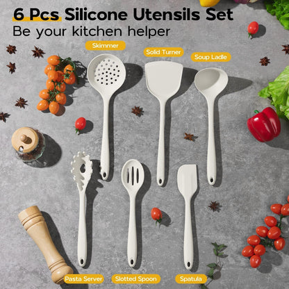 Onader Silicone Cooking Utensils Set of 10, Kitchen Utensils for Nonstick Cookware, Heat Resistant & Nontoxic Spatula Set- Khaki