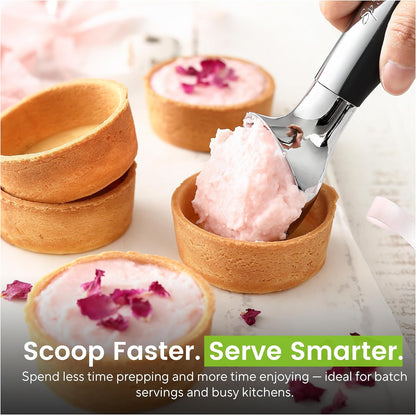 Spring Chef Heavy Duty Metal Ice Cream Scoop - Dishwasher Safe Ice Cream Scooper, Commercial Icecream Scoop Spade, Professional Kitchen Tool for Gelato, Melon, Sundae, Cookie Spoon - Black