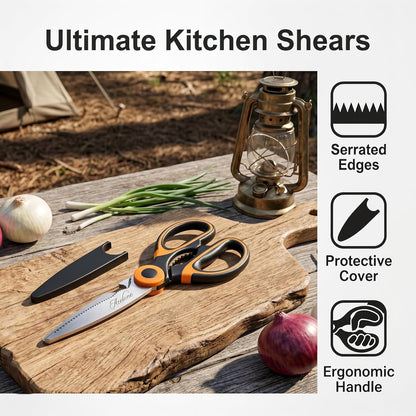 Kitchen Shears, Acelone Premium Heavy Duty Shears Ultra Sharp Stainless Steel Multi-function Kitchen Scissors for Chicken/Poultry/Fish/Meat/Vegetables/Herbs/BBQ… (Red black)
