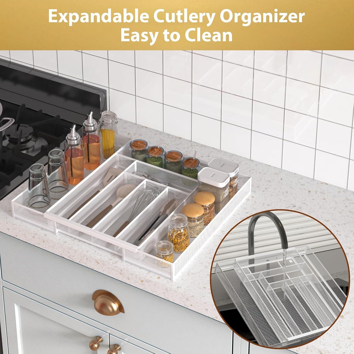 Sedegn Silverware Organizer Metal Mesh, Large Drawer Organizer, Utensil Cutlery Tray for kitchen drawers, Flatware Organizer with 6 Compartment, Black (11.3”*16“)