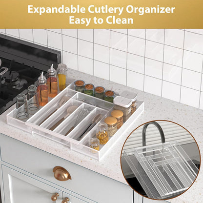 Sedegn Silverware Organizer Metal Mesh, Large Drawer Organizer, Utensil Cutlery Tray for kitchen drawers, Flatware Organizer with 6 Compartment, Black (11.3”*16“)